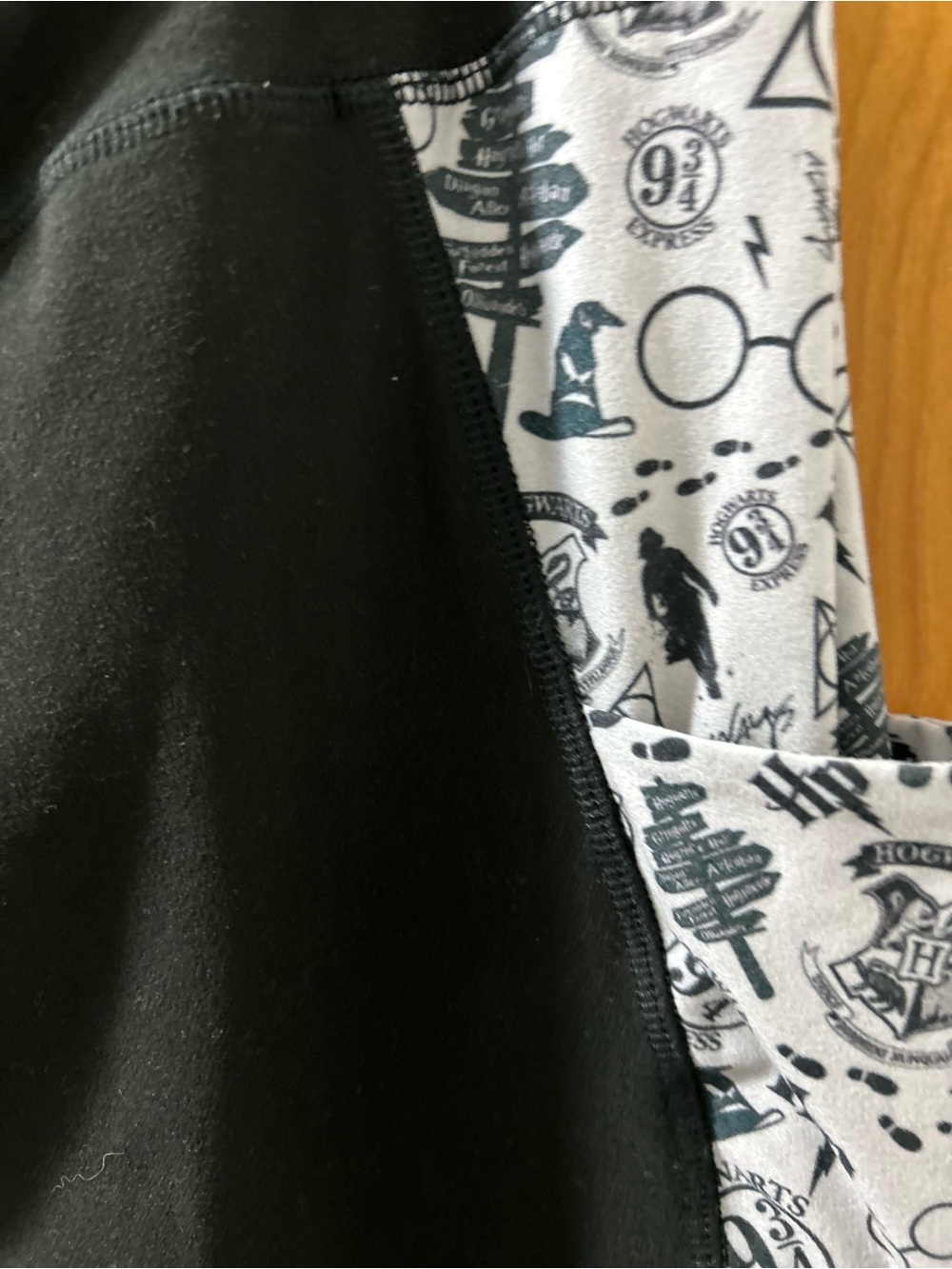 Black High-Rise Leggings with White Harry Potter themed Graphic Side Panels - Picture 2 of 6